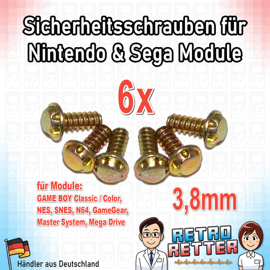 6x 3,8 mm Sicherheitsschrauben für Nintendo GAME BOY / NES / SNES / N64 Module