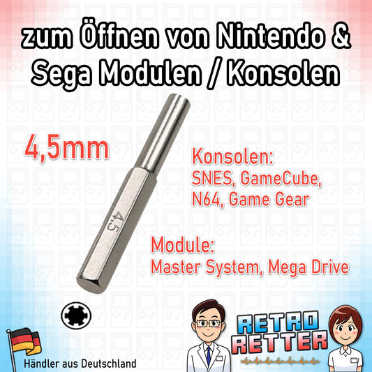 4,5 mm Sicherheitsschrauben Bit zum Öffnen verschiedener Retro Konsolen und Module - NEU