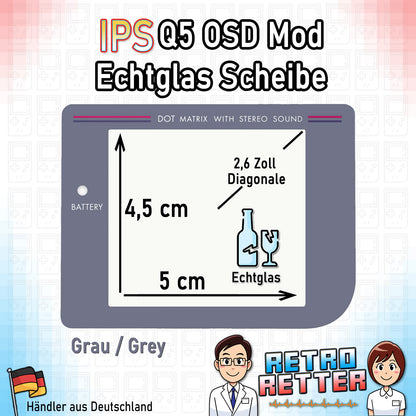 GAME BOY Classic Q5 IPS Display Scheibe - Echtglas, mit Farbwahl