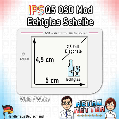 GAME BOY Classic Q5 IPS Display Scheibe - Echtglas, mit Farbwahl