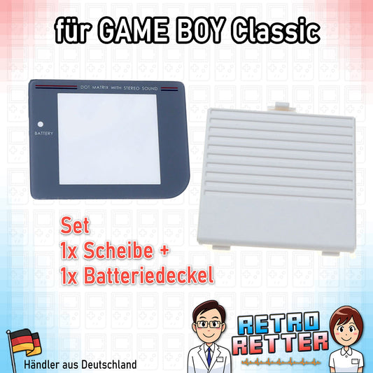 Set aus Batteriedeckel + Display Frontscheibe für den GAME BOY Classic in Grau